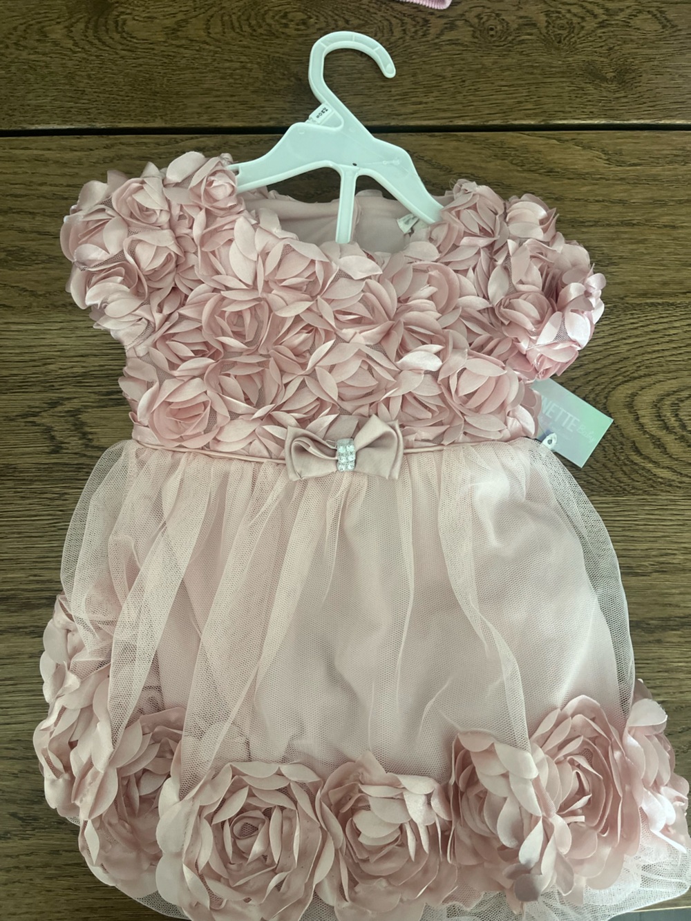 Nannette Baby Light Rose Pink Floral Rosette Tulle Baby Dress